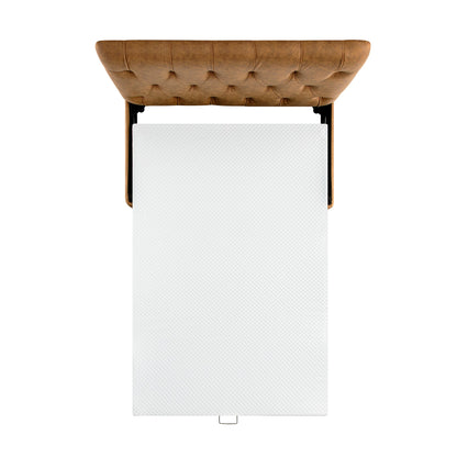 Portland Small Double Buttoned Fold-Out Bed in Ottoman, Tan Faux Suede