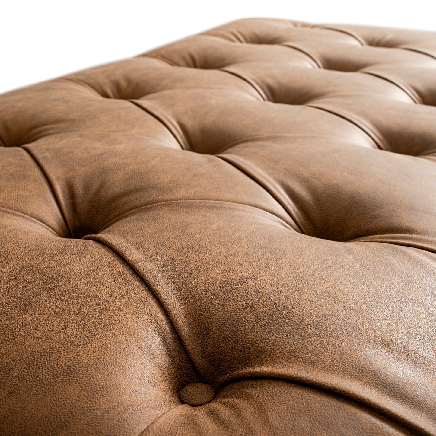 Portland Small Double Buttoned Fold-Out Bed in Ottoman, Tan Faux Suede