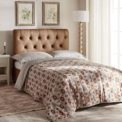 Portland Small Double Buttoned Fold-Out Bed in Ottoman, Tan Faux Suede