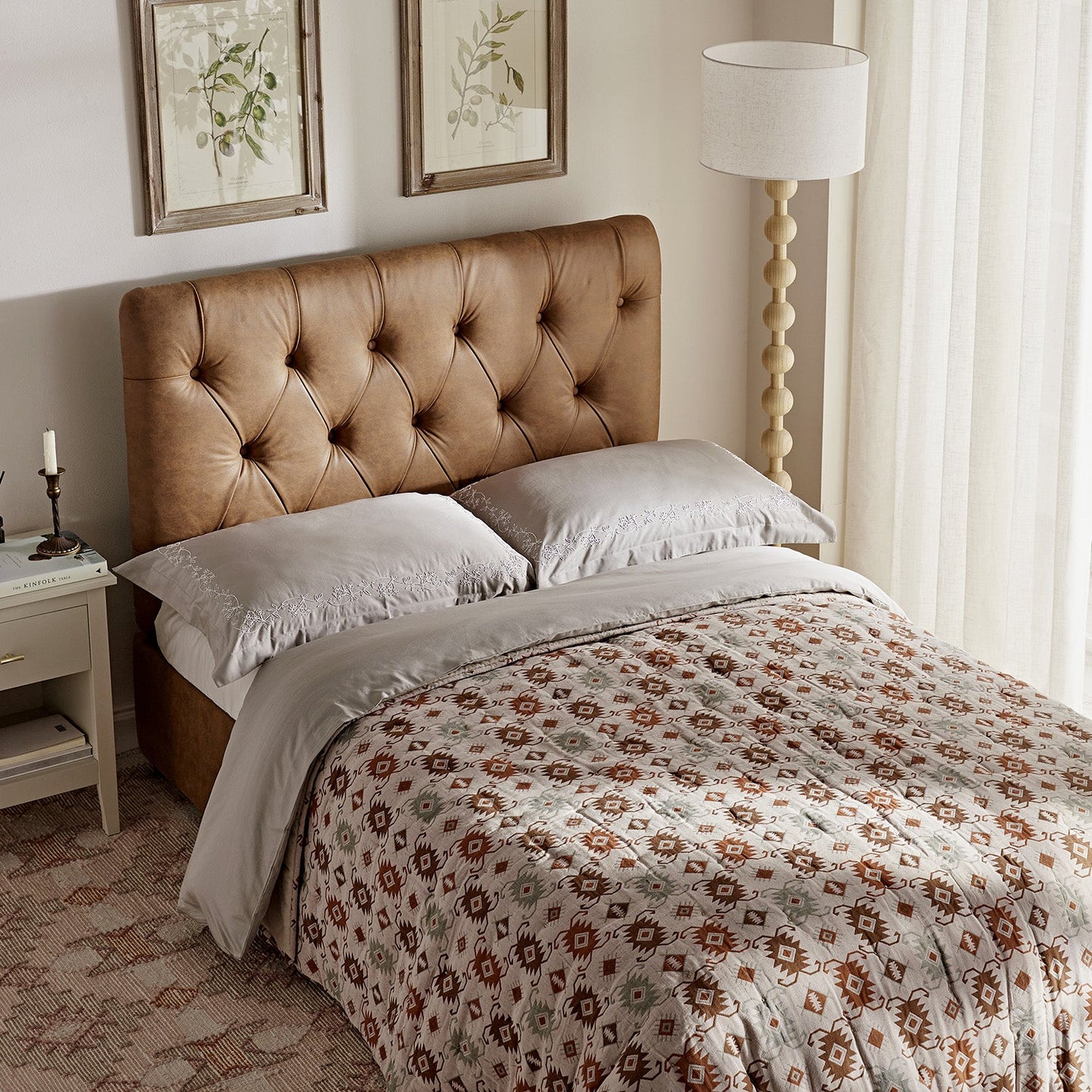 Portland Small Double Buttoned Fold-Out Bed in Ottoman, Tan Faux Suede