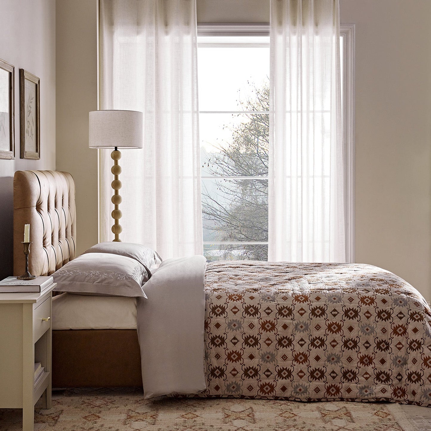 Portland Small Double Buttoned Fold-Out Bed in Ottoman, Tan Faux Suede