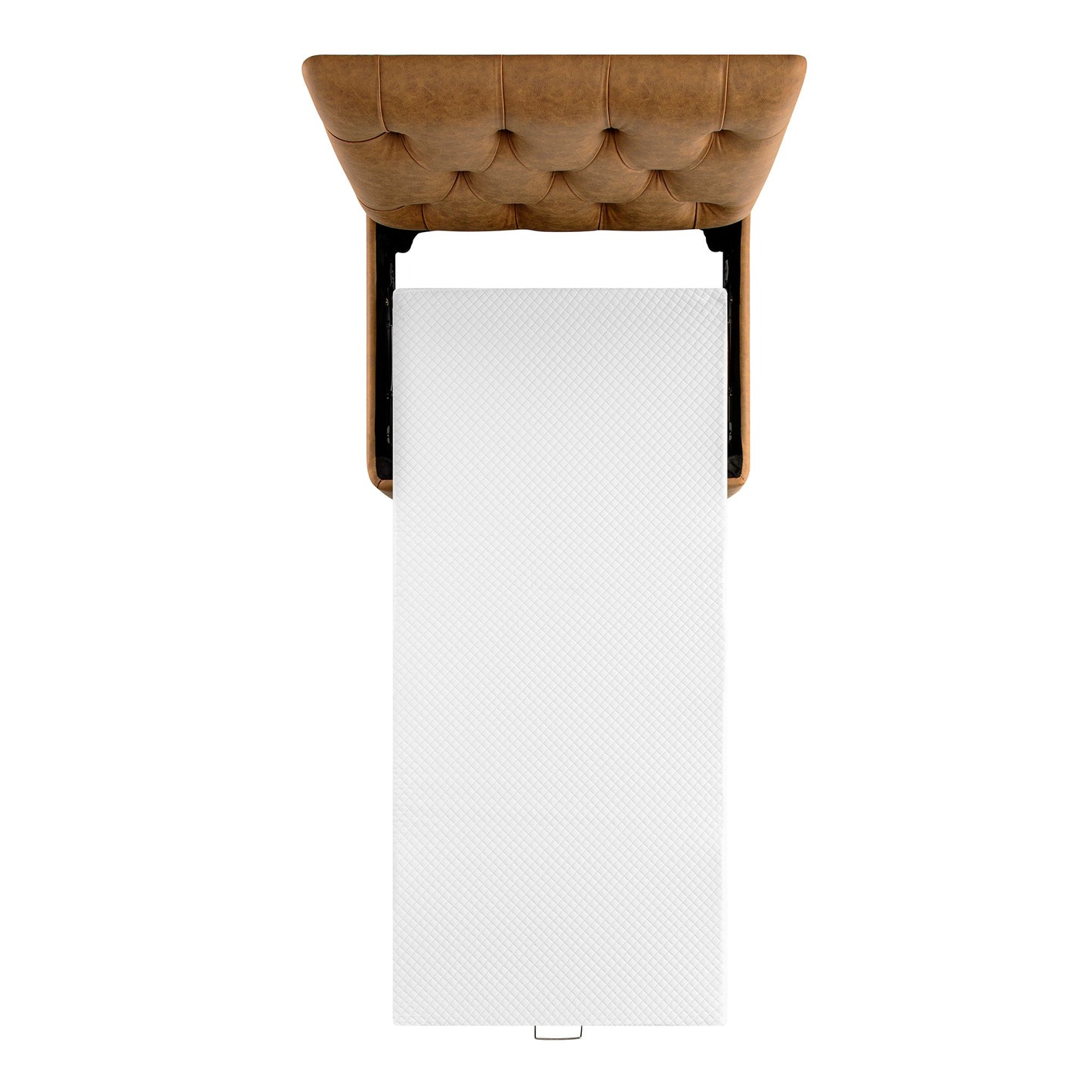 Portland Single Buttoned Fold-Out Bed in Ottoman, Tan Faux Suede