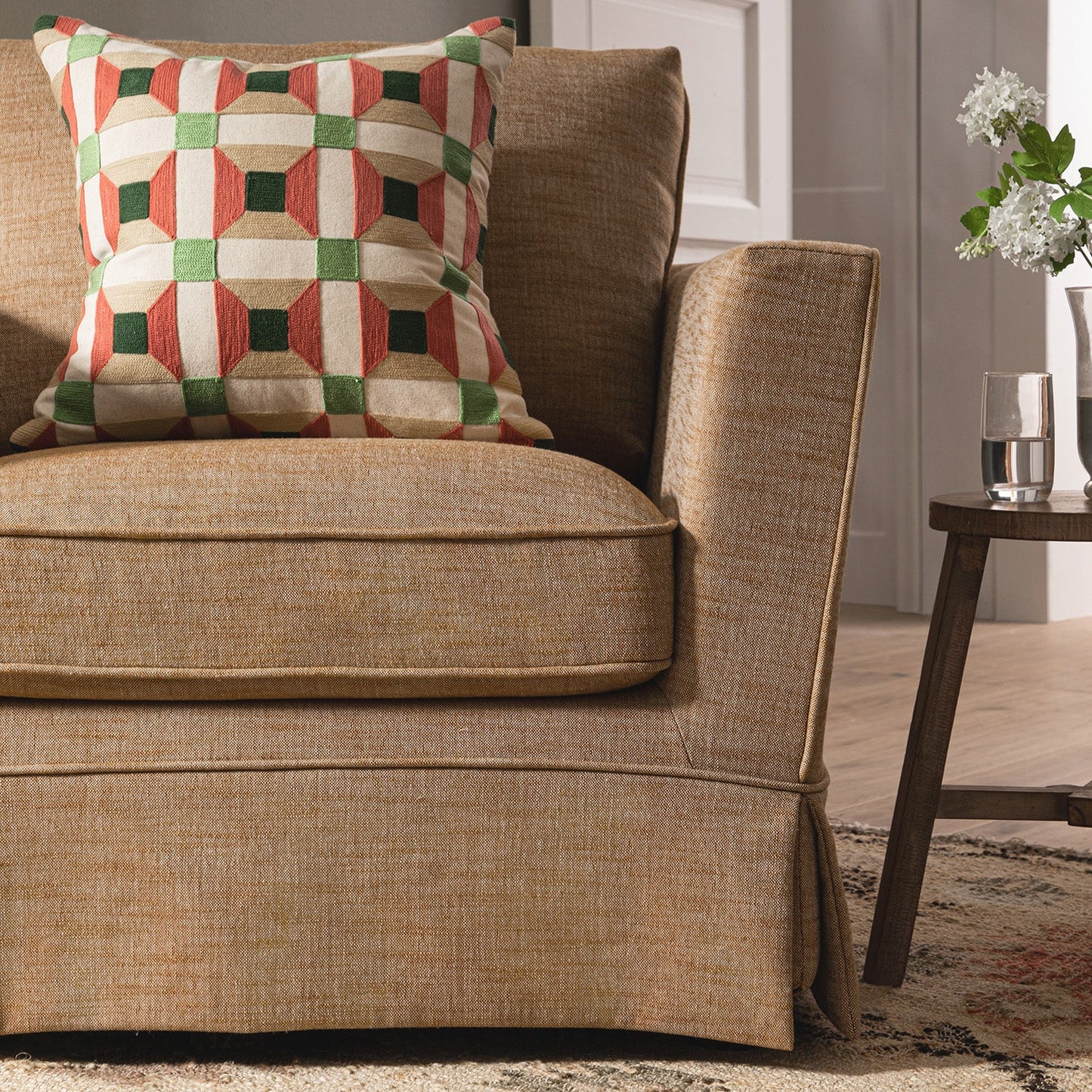 Fitz Skirted Armchair, Apricot Linen Blend