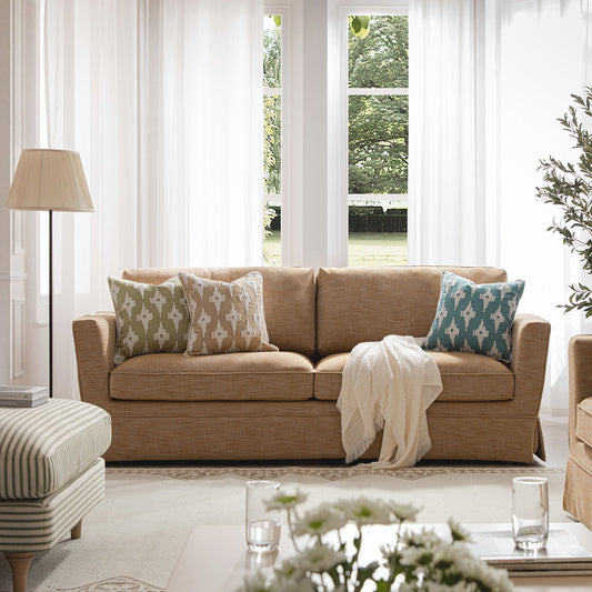 Fitz Skirted Large 3-Seater Sofa, Apricot Linen Blend