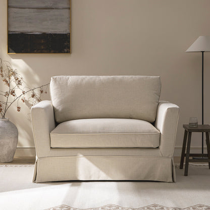 Fitz Skirted Loveseat, Oatmeal Linen Blend