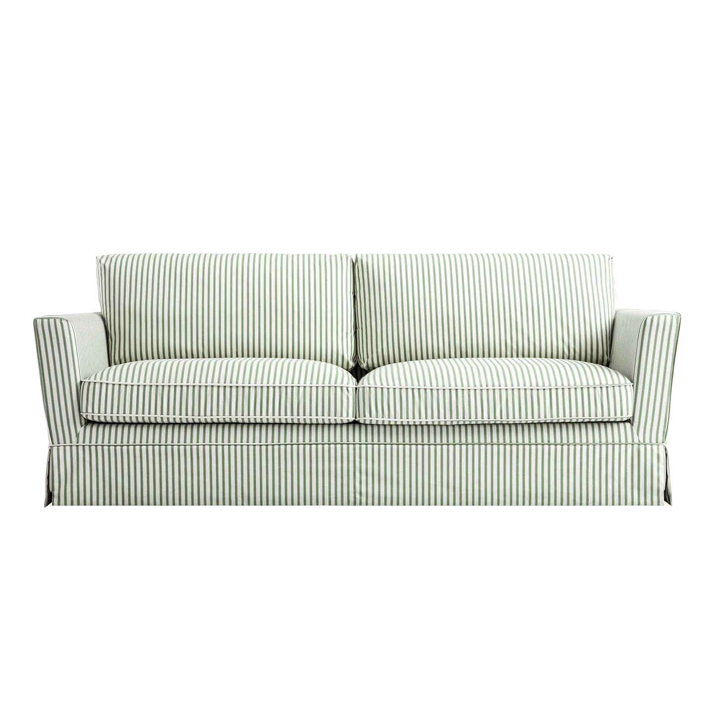 Fitz Skirted Large 3-Seater Sofa, Sage Striped Linen Blend