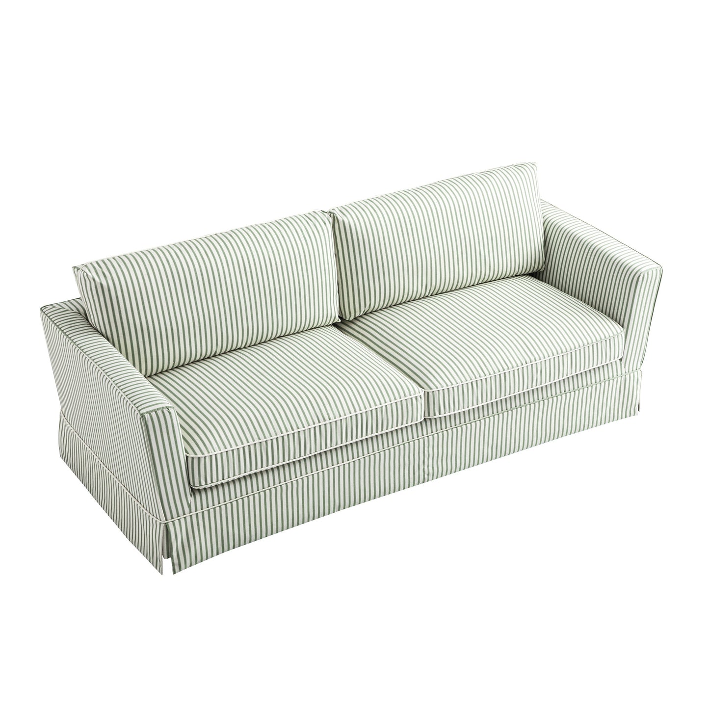 Fitz Skirted Large 3-Seater Sofa, Sage Striped Linen Blend