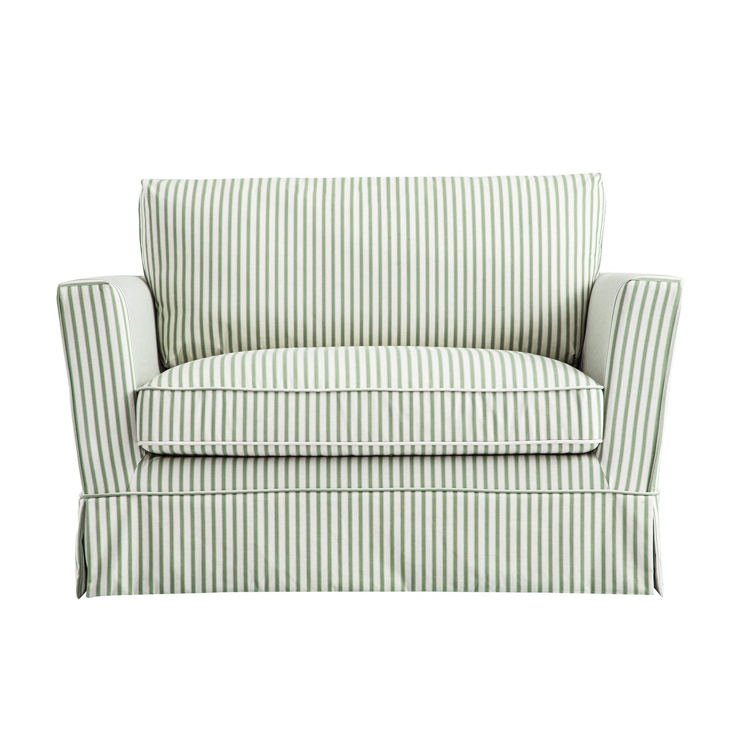 Fitz Skirted Loveseat, Sage Striped Linen Blend