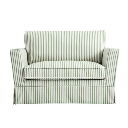 Fitz Skirted Loveseat, Sage Striped Linen Blend