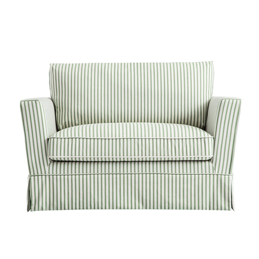 Fitz Skirted Loveseat, Sage Striped Linen Blend