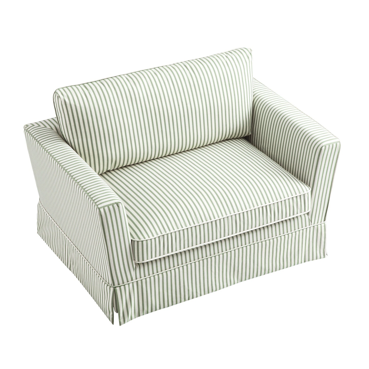 Fitz Skirted Loveseat, Sage Striped Linen Blend
