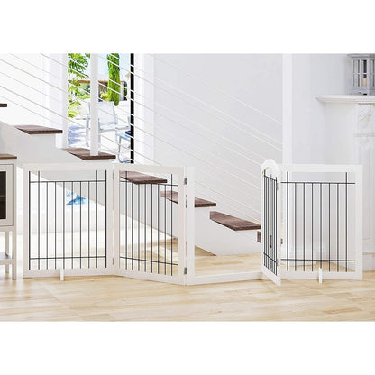 SPIRICH 96 inch Extra Wide 30 inches Tall Dog gate with Door Walk Through, Freestanding Wire Pet Gate,Pet Puppy Safety Fence