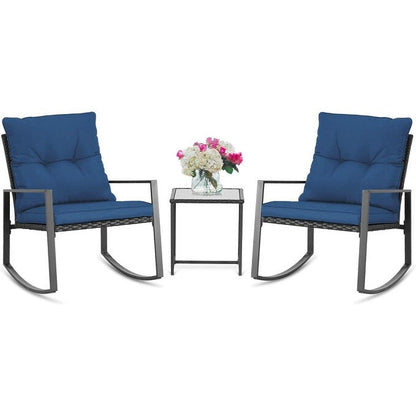 SUNCROWN 3-Piece Black Metal Outdoor Patio Rocking Bistro Set