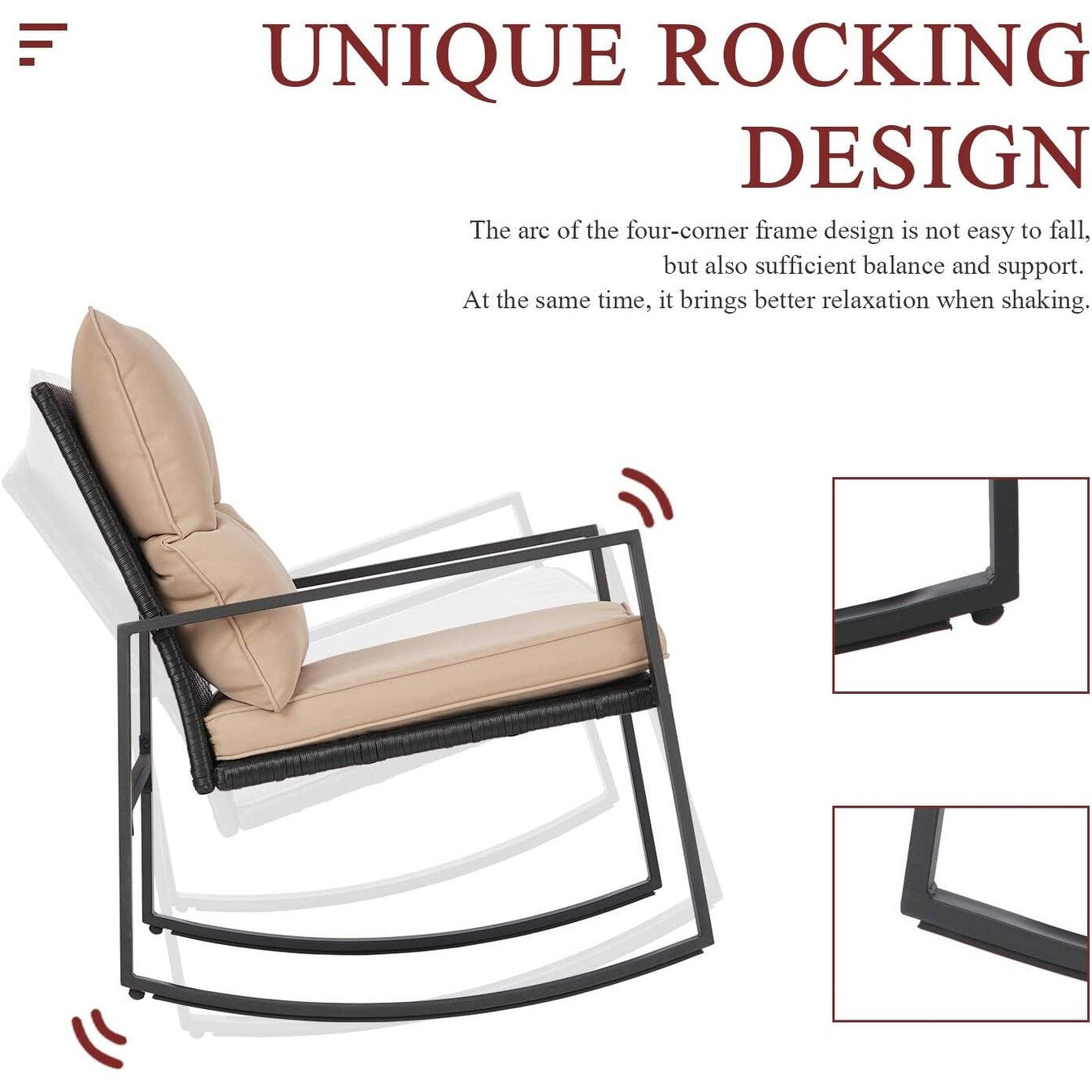 SUNCROWN 3-Piece Black Metal Outdoor Patio Rocking Bistro Set