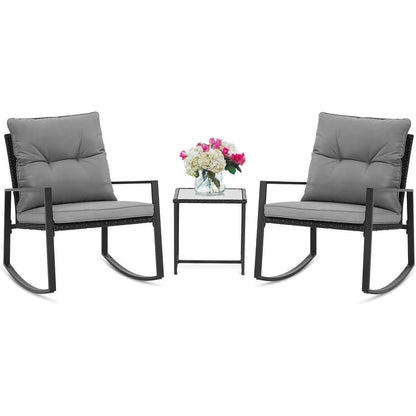 SUNCROWN 3-Piece Black Metal Outdoor Patio Rocking Bistro Set