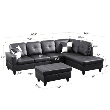 Semi PU Synthetic Leather 3-Piece Couch Living Room Sofa Set