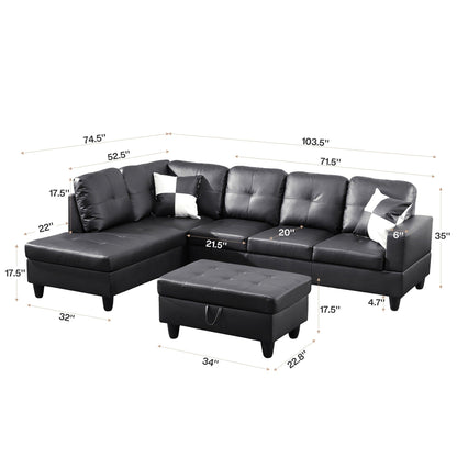Semi PU Synthetic Leather 3-Piece Couch Living Room Sofa Set