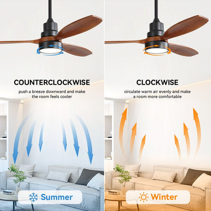 Sofucor 52 Indoor Wood Ceiling Fan Light with Remote, Integrated Light Optional