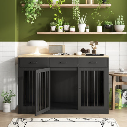 Stylish Wooden Dog Crate Furniture with Storage, 3 Drawers