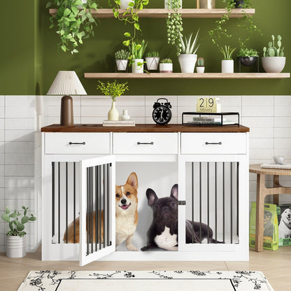 Stylish Wooden Dog Crate Furniture with Storage, 3 Drawers