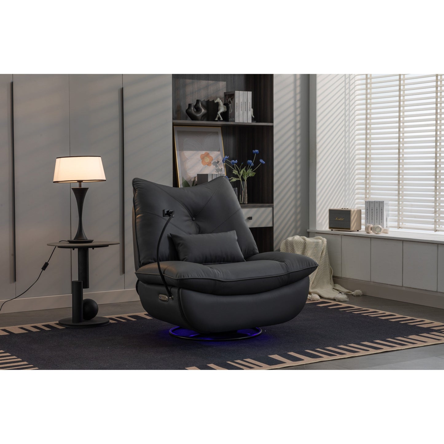 Swivel Glider Power Recliner with Bluetooth Speakers, Phone Holder, USB and Type-C Charging Ports, Hidden Arm Storage