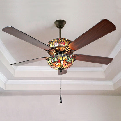 Tiffany Style Stained Glass Halston Ceiling Fan - Spice - 52L x 52W x 19H - 52L x 52W x 19H
