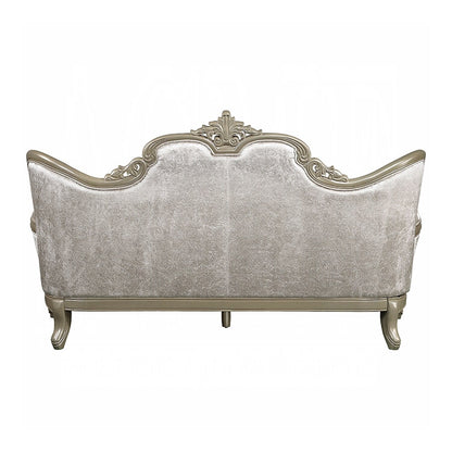 Upholstered Sofa with Button Tufted Back in Beige and Champagne