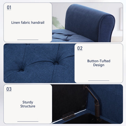 Upholstered Storage Bench Arm Bench Entryway Bench with Tufted Flip Top 50.4 Inches