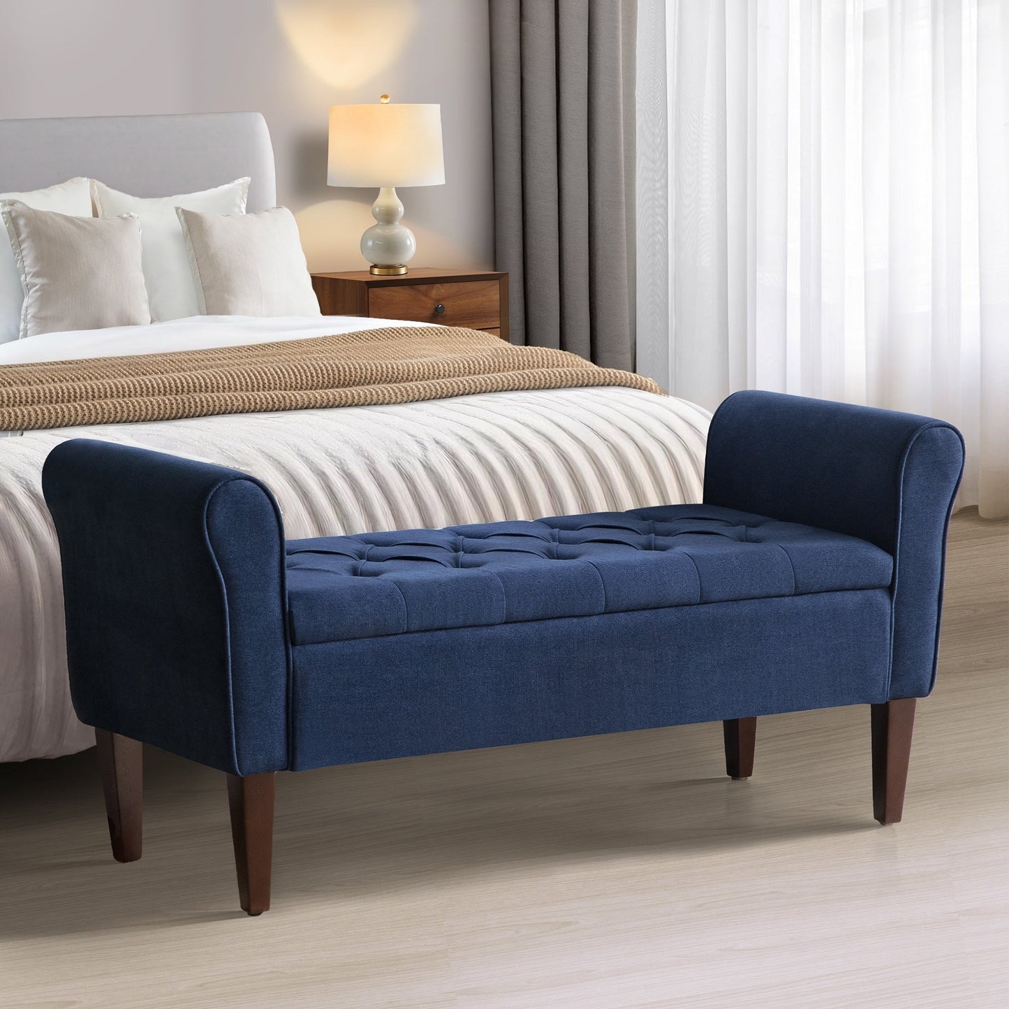 Upholstered Storage Bench Arm Bench Entryway Bench with Tufted Flip Top 50.4 Inches