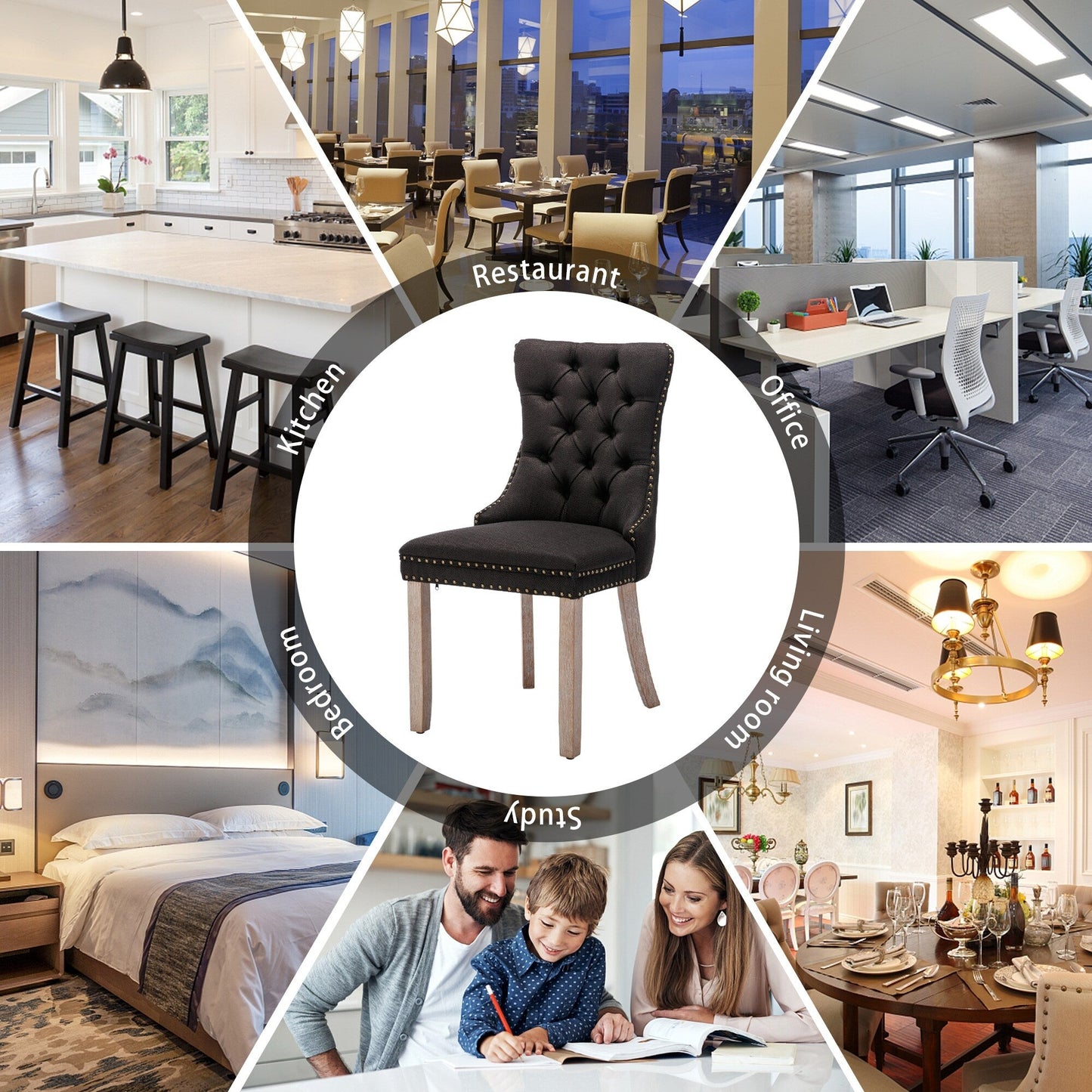 Upholstered Tufted Velvet Dining Chair with Solid Wood Legs Set of 6