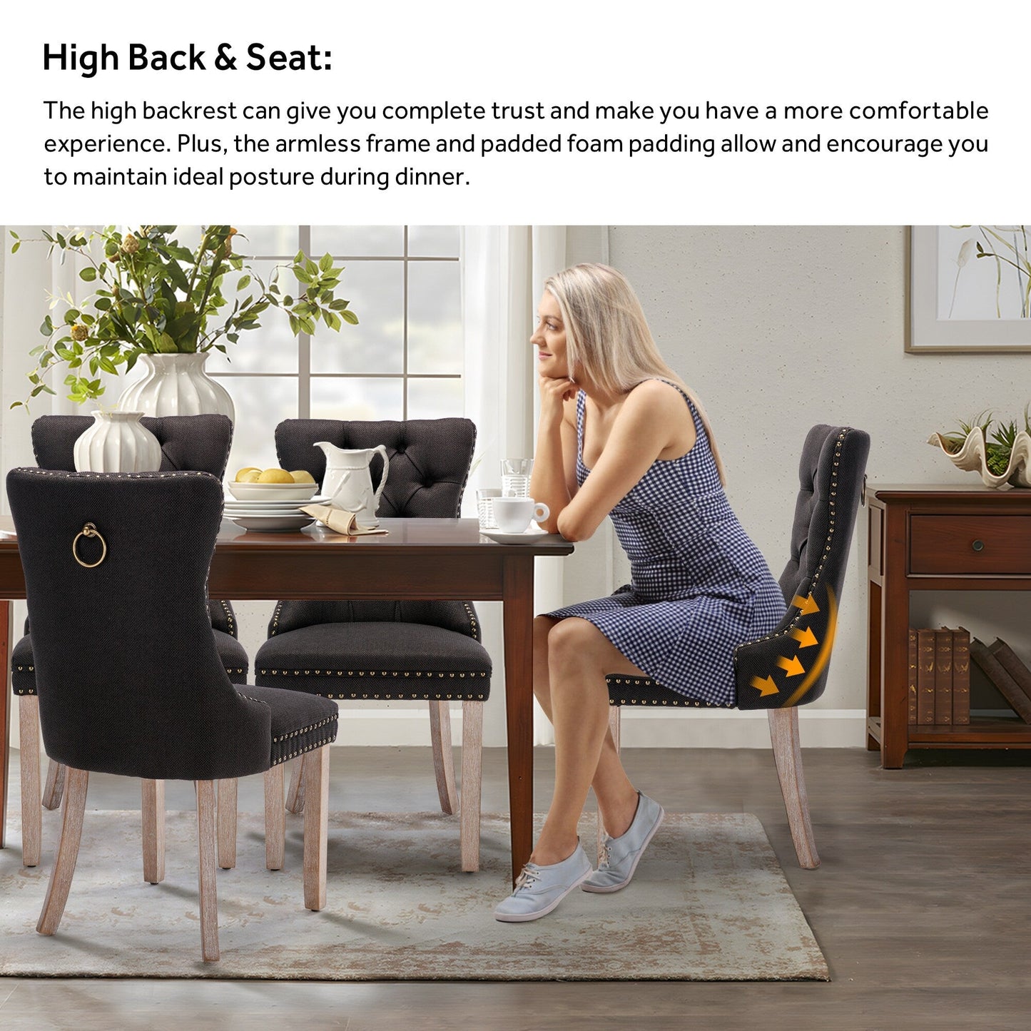 Upholstered Tufted Velvet Dining Chair with Solid Wood Legs Set of 6