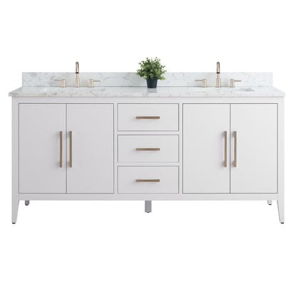 Vanity Art 72 Double Sink Bathroom Vanity Cabinet with Engineered Marble Top