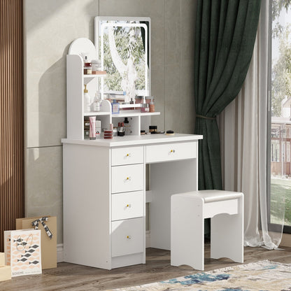 Vanity Set With Mirror and Lamp Home Makeup Dressing Table with Stool