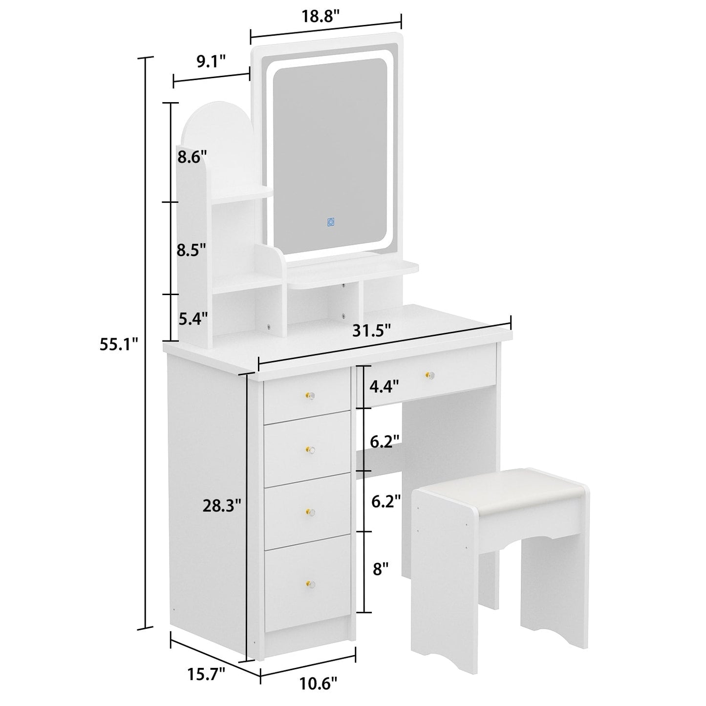 Vanity Set With Mirror and Lamp Home Makeup Dressing Table with Stool