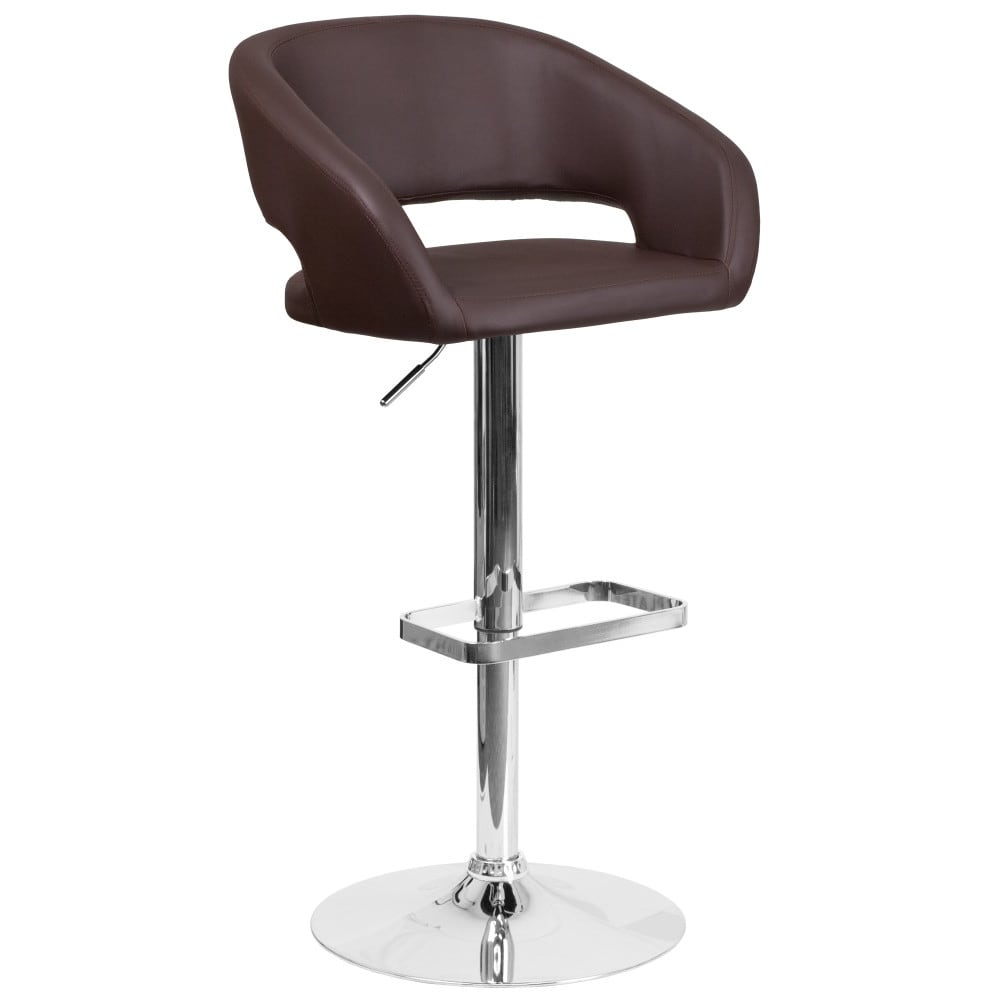 Modern Upholstered Adjustable-Height Barstool with Rounded Back