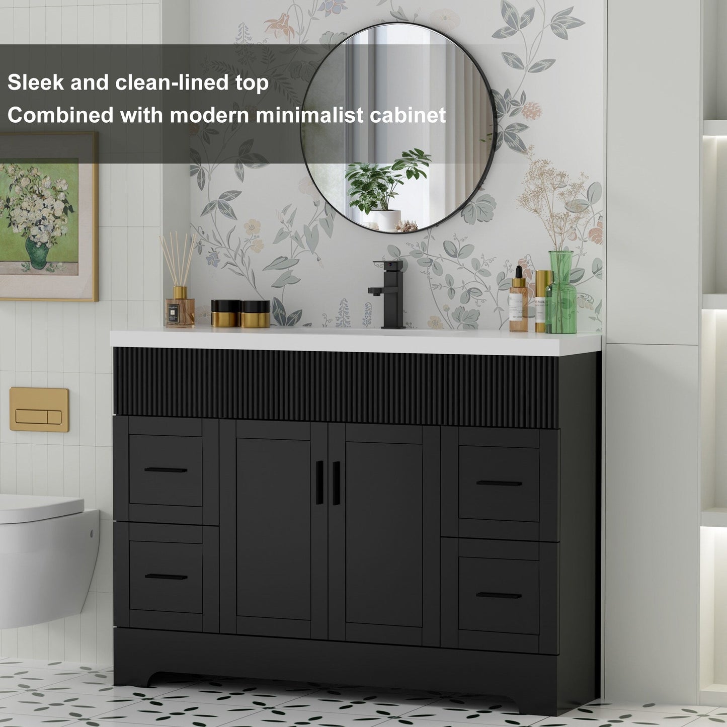 Wavy Line 30/36/48 Bathroom Vanity Set with Sink & Faucet
