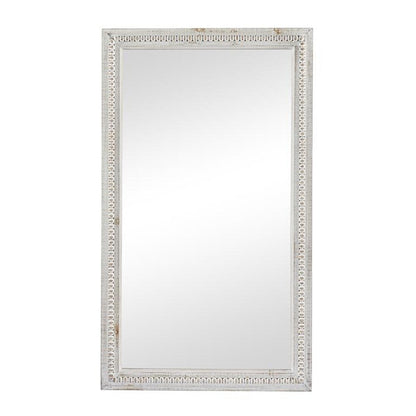 White Wash Rustic Wood Carved Beaded Rectangular Wall Mirror 48 x 28 - 48 x 28 Mirror