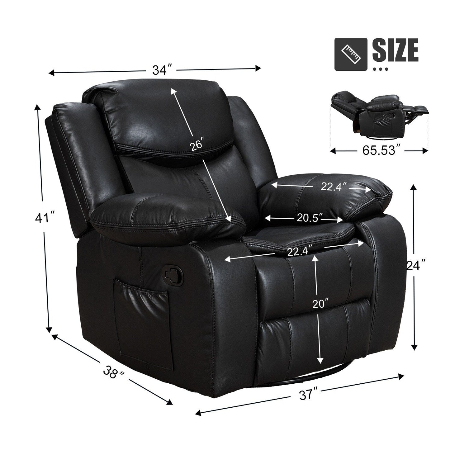 Wide Seat Durable Leather Massage and Heat Recliner