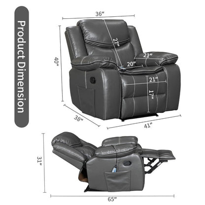 Wide Seat Durable Leather Massage and Heat Recliner