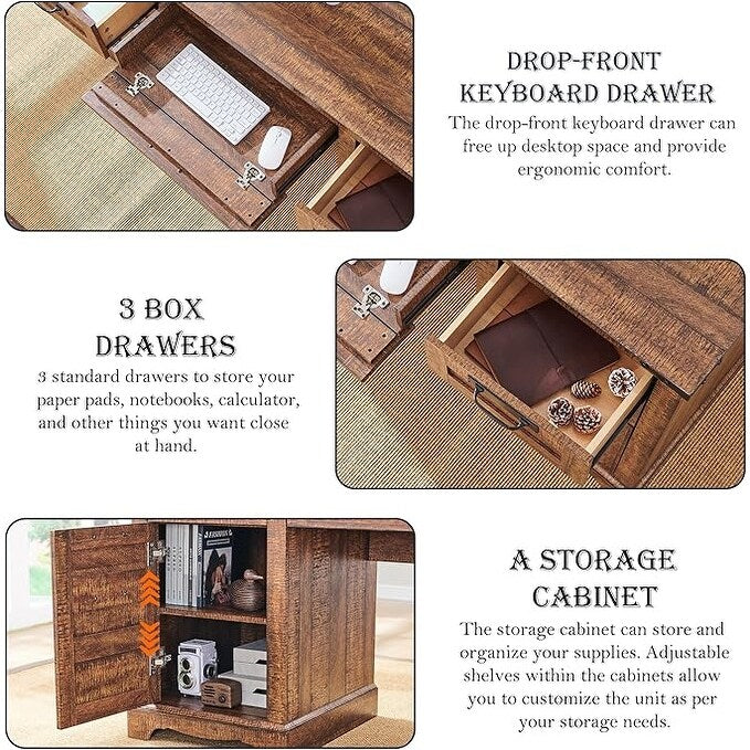 60 Farmhouse Executive Desk, Wood Home Office Desk, Computer Desk