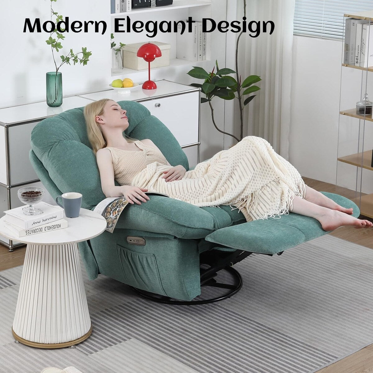 XINMICS Swivel Power Recliner Chair, Massage Rocker Recliners with Heated ,USB, USB-C and Side Pocket