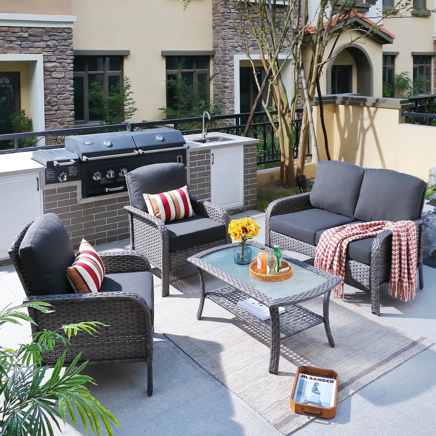 XIZZI 4-piece Outdoor Patio Furniture Conversation Set with Table