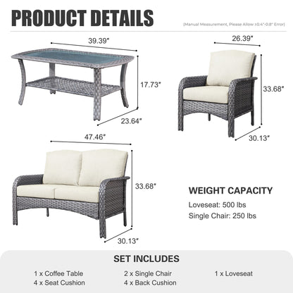 XIZZI 4-piece Outdoor Patio Furniture Conversation Set with Table