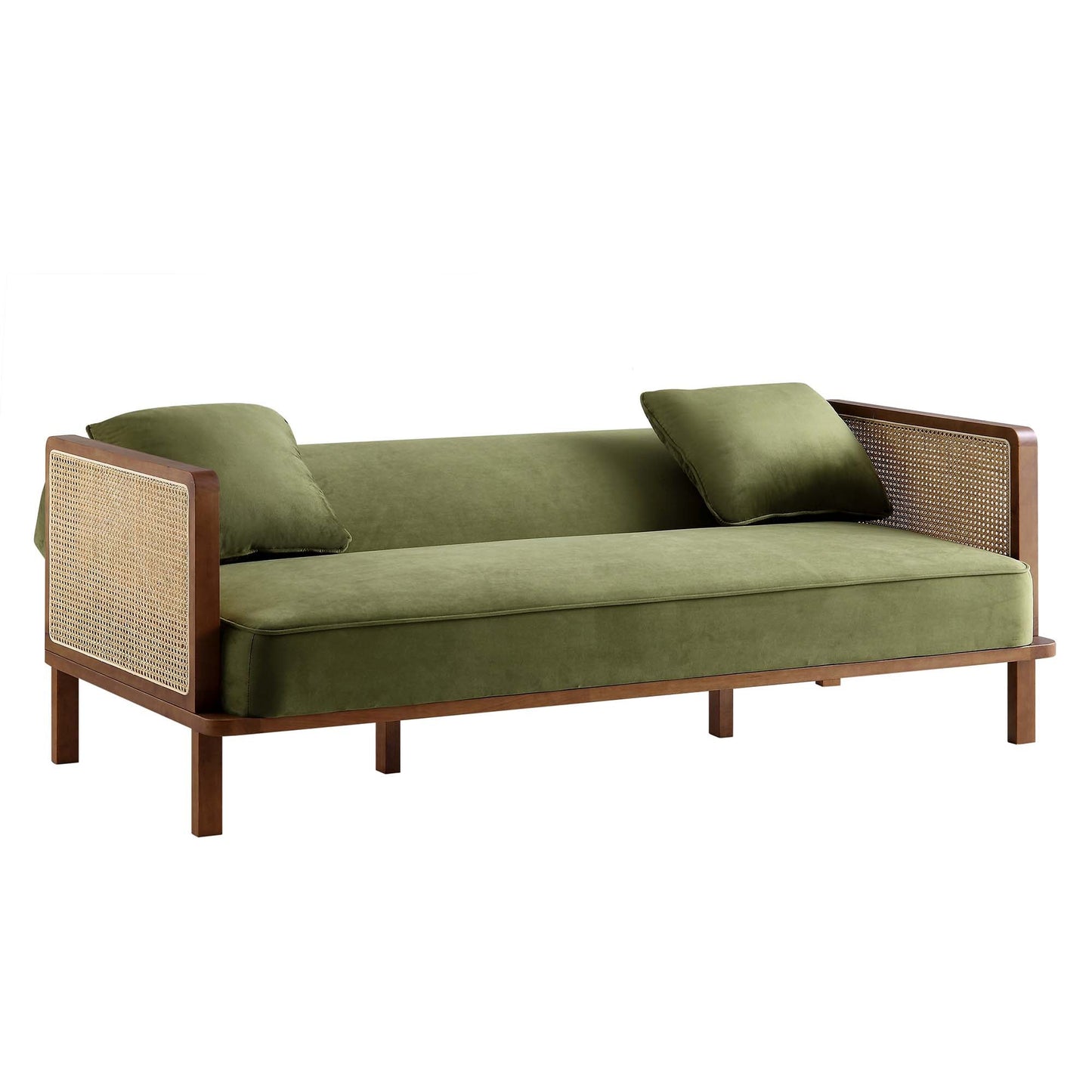 Pienza Cane Sofa Bed, Moss Green Velvet with Walnut Frame