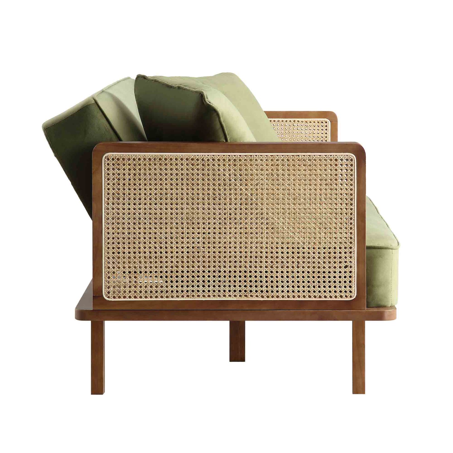 Pienza Cane Sofa Bed, Moss Green Velvet with Walnut Frame