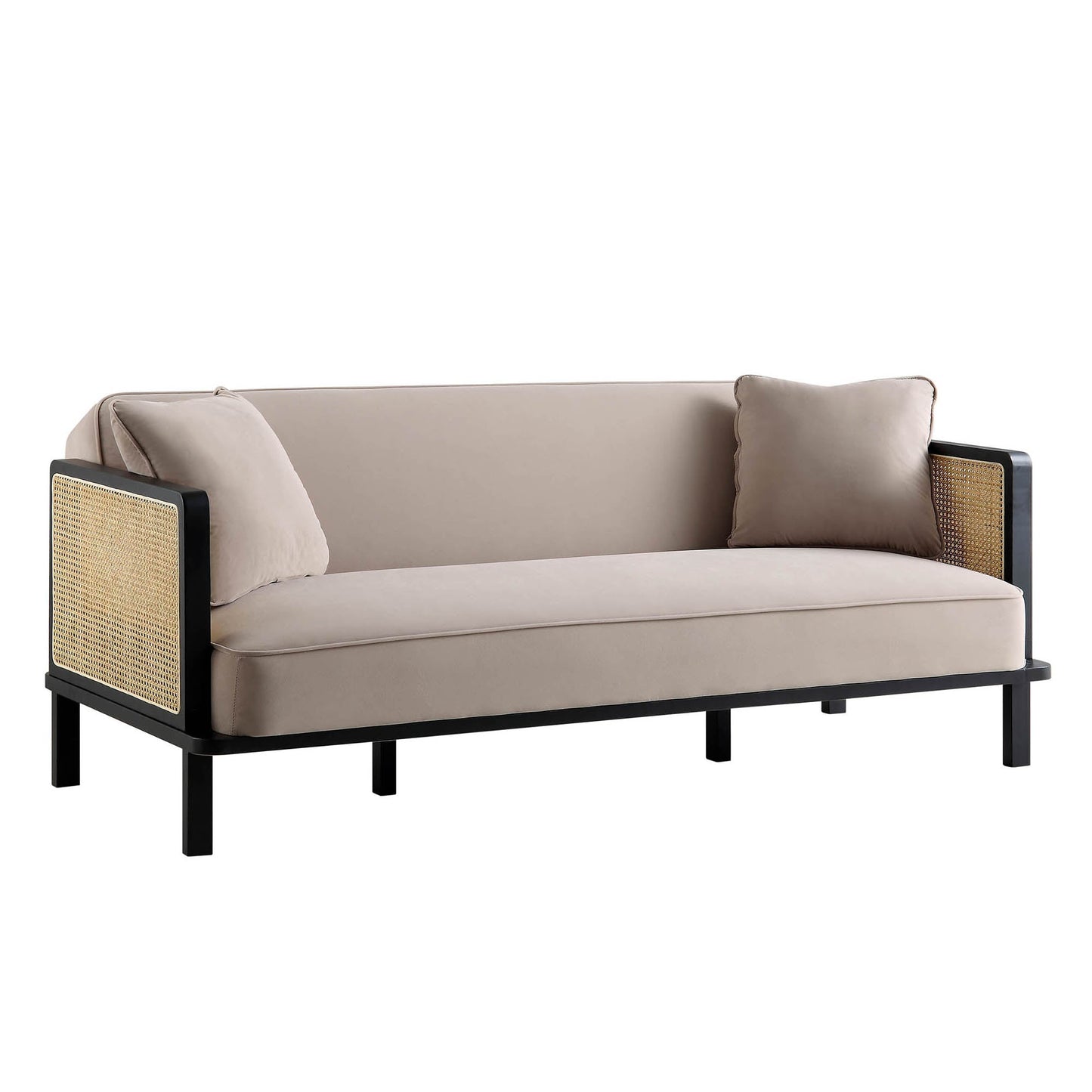Pienza Cane Sofa Bed, Taupe Velvet with Black Solid Wood Frame