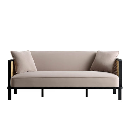 Pienza Cane Sofa Bed, Taupe Velvet with Black Solid Wood Frame