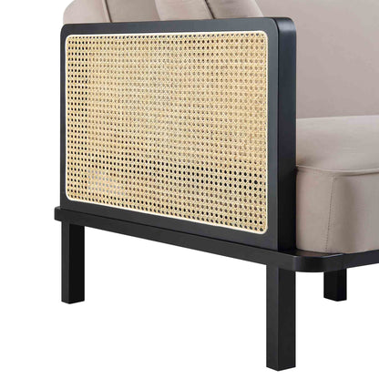 Pienza Cane Sofa Bed, Taupe Velvet with Black Solid Wood Frame