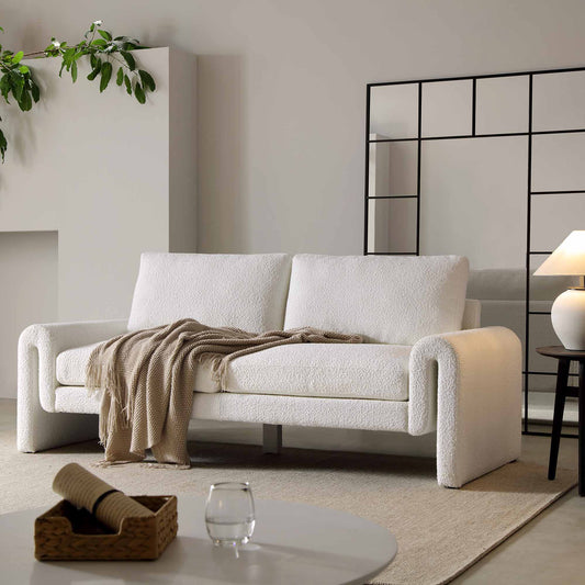 Hampstead White Boucle Curved 3-Seater Sofa