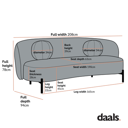 Amboise 3-Seater Curved Sofa with Ball Cushions, Brick Boucle
